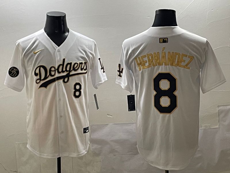 Men Los Angeles Dodgers 8 Hernandez White Gold Nike 2025 MLB Jersey style 4241